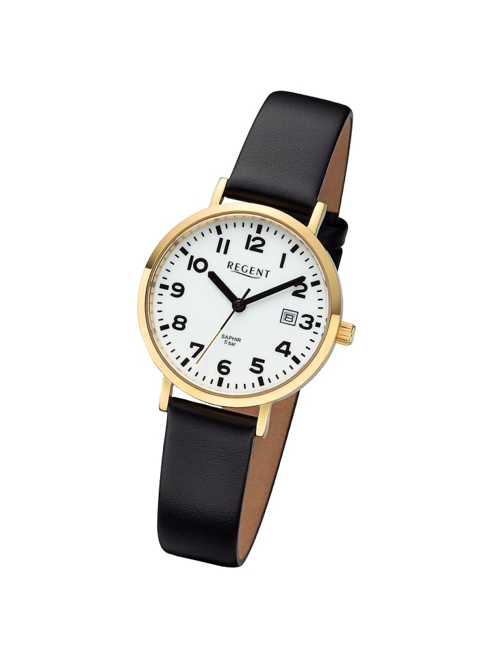 

Аналоговые наручные часы Regent, черный кожаный ремешок, средний размер (примерно 31,3 мм)