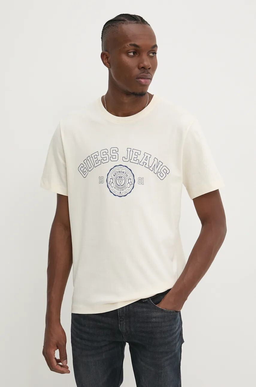 

Хлопковая футболка Guess Jeans, бежевый