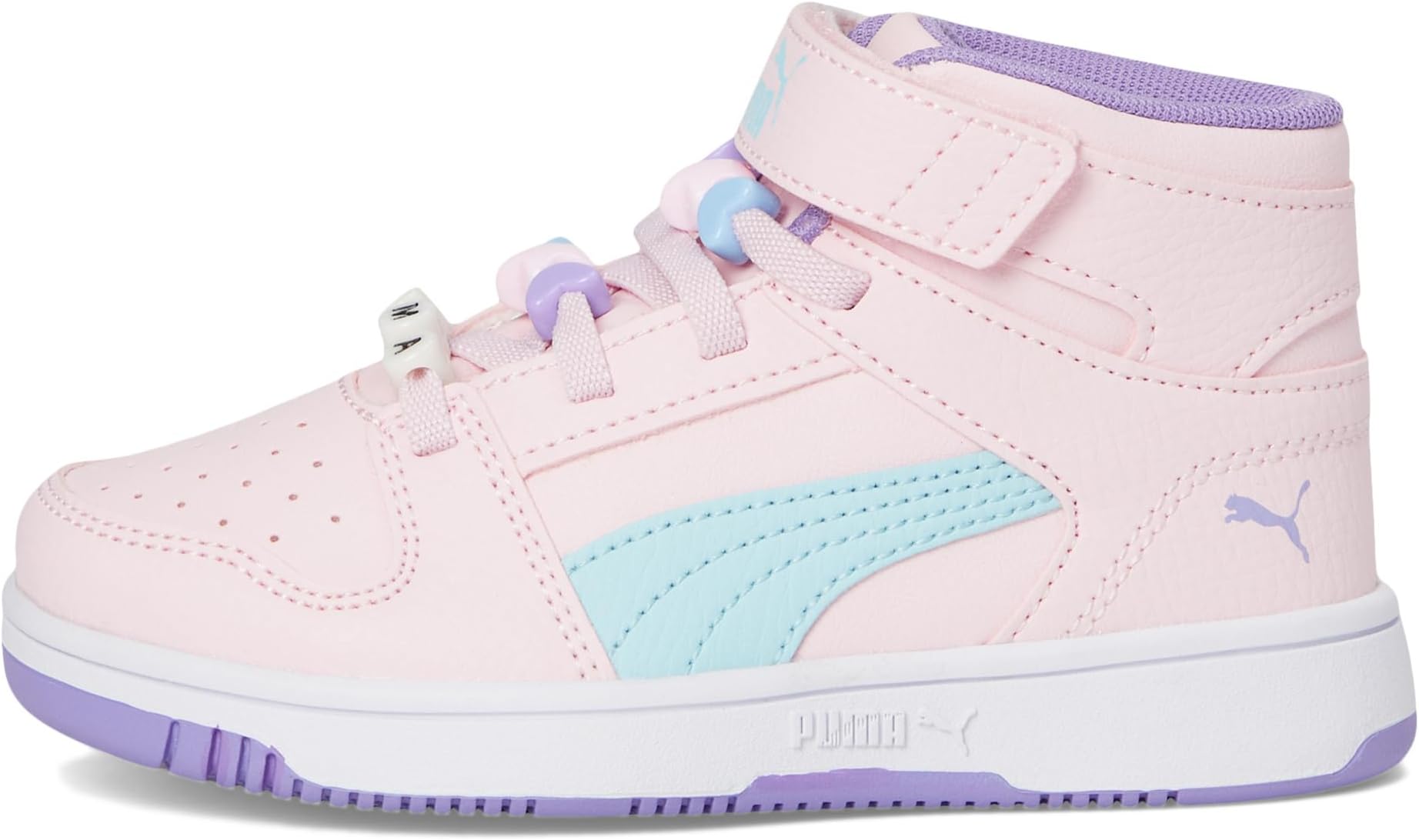 Кроссовки PUMA Kids  Rebound Layup Mid Hook And Loop Shoes, Whisp Of Pink/Light Aqua/Lavendar Pop — фото 4