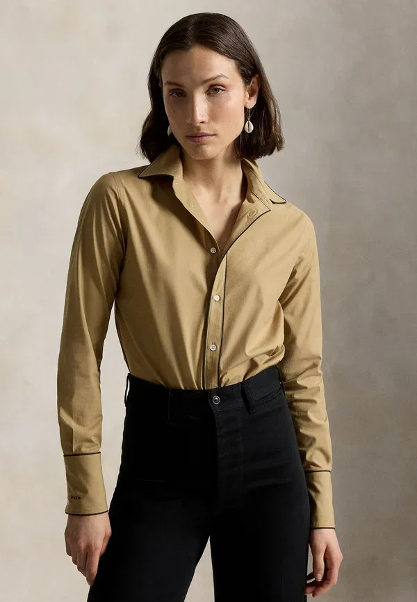 Рубашка-поло Polo Ralph Lauren, Stretch slim fit, хлопок стрейч, цвет кофе с молоком