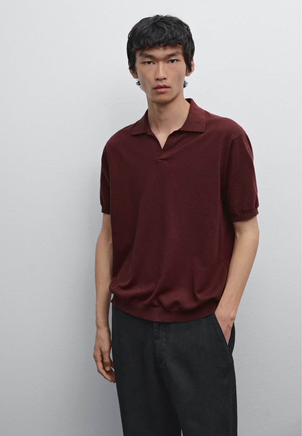 

Рубашка поло V-NECK Massimo Dutti, Mottled Bordeaux