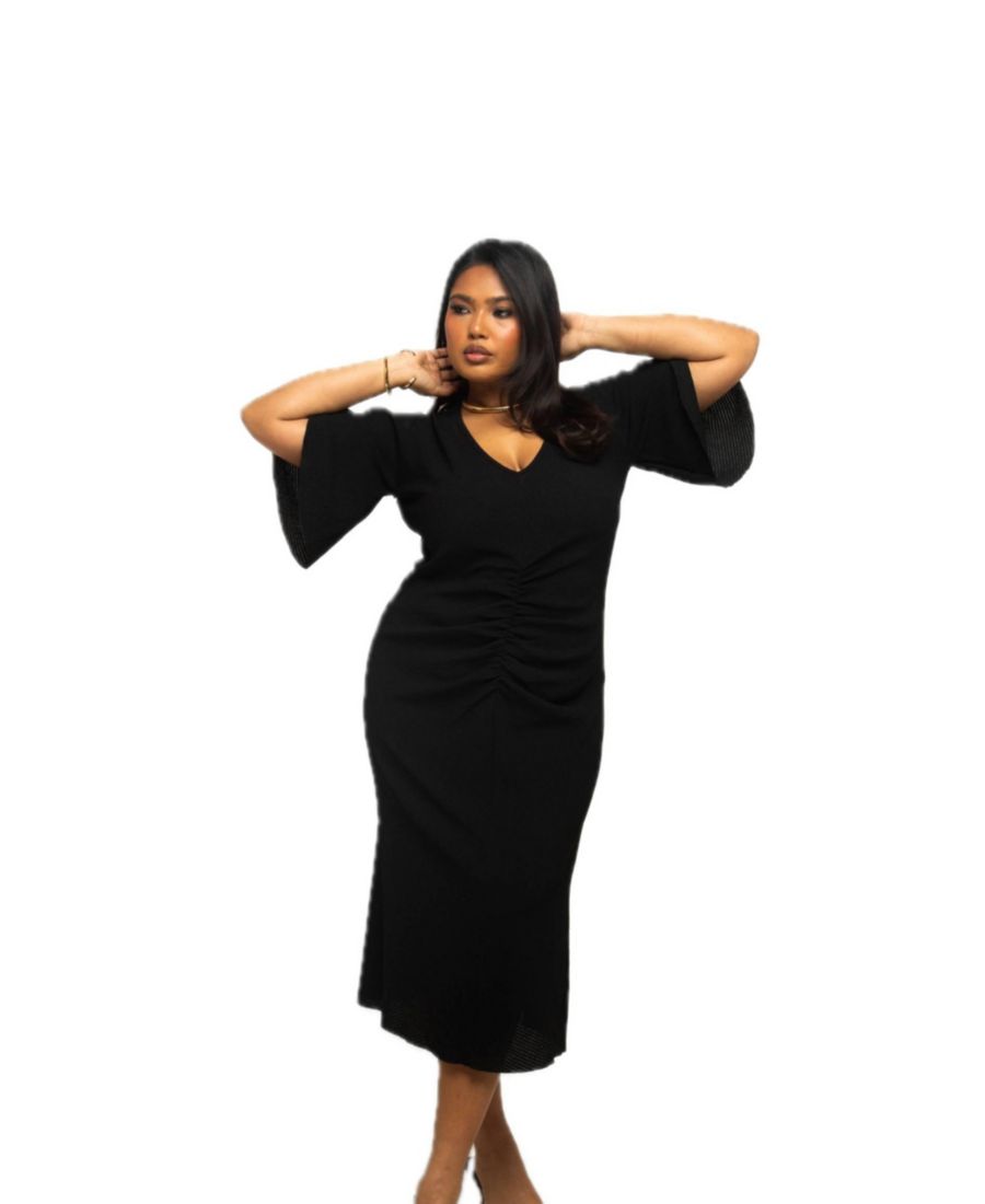 

Женское миди-платье с присборенными рукавами-крылышками FASHION-SZN CURVE, Black