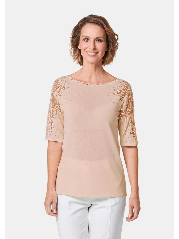 

GOLDNER Укороченный размер: Пуловер с кружевом и стразами светло-голубого цвета