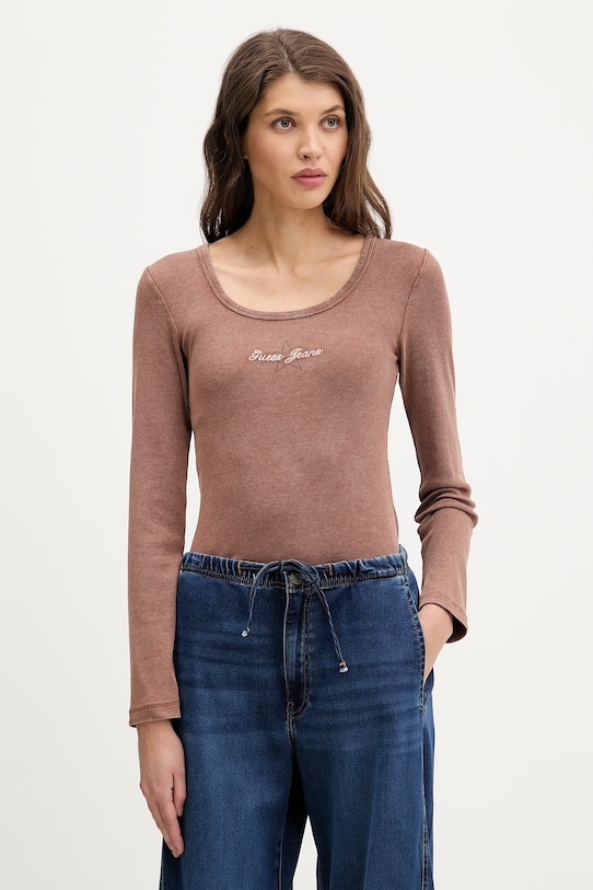 

Лонгслив Guess Jeans, коричневый