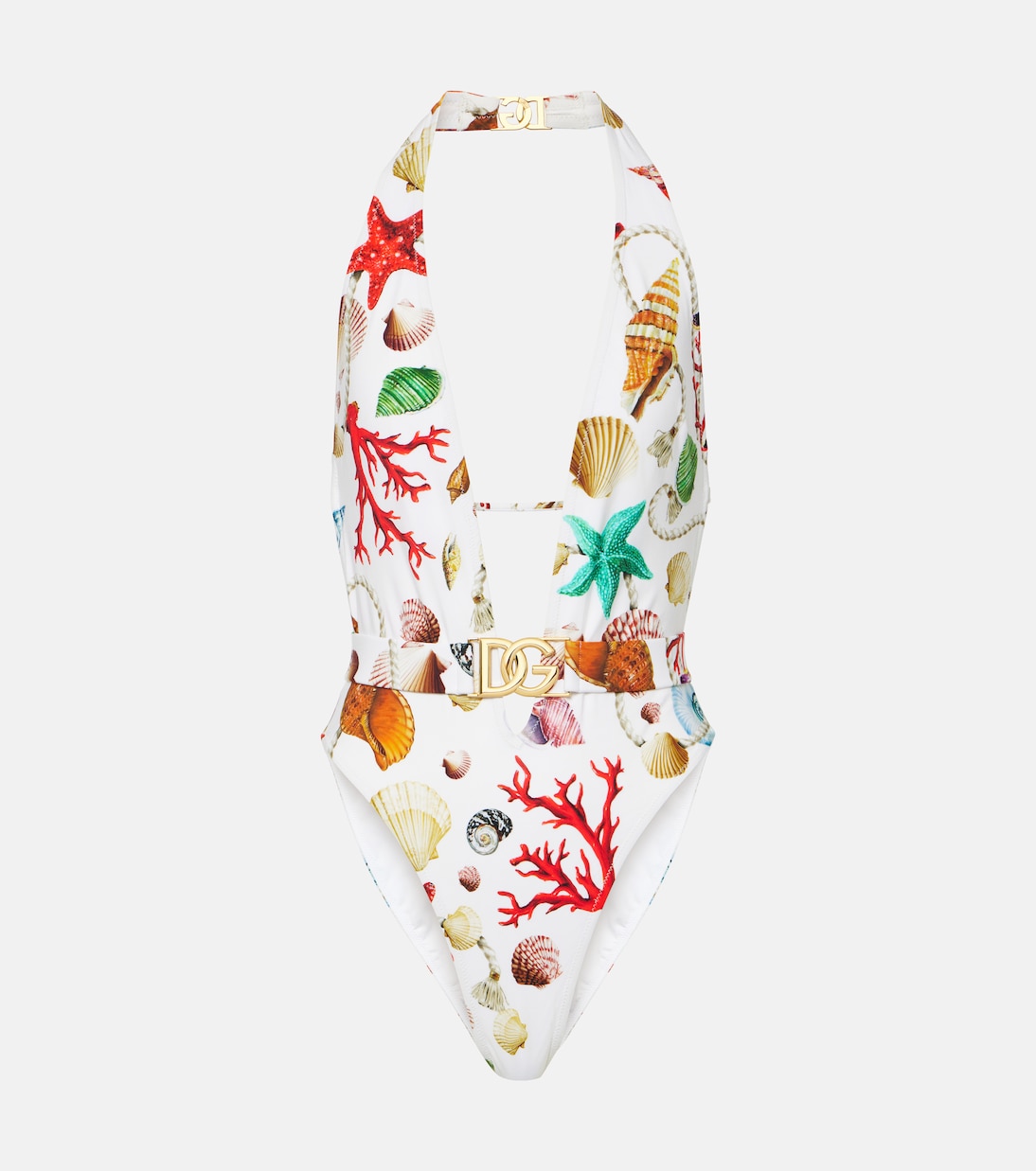 

Купальник-капри с принтом и халтернеем Dolce&Gabbana, Allover Conchiglie Fondo