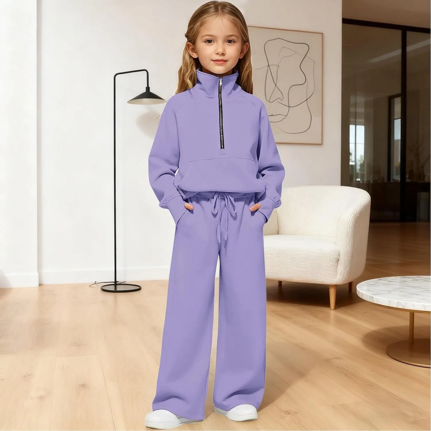 Детский спортивный костюм Purple Girls Half Zip Sweatsuit 2 Piece Set — фото 3