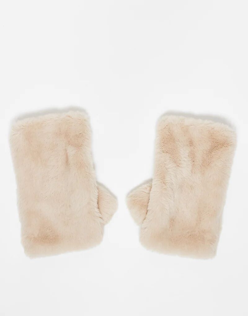 

Варежки Accessorize из искусственного меха без пальцев бежевого цвета