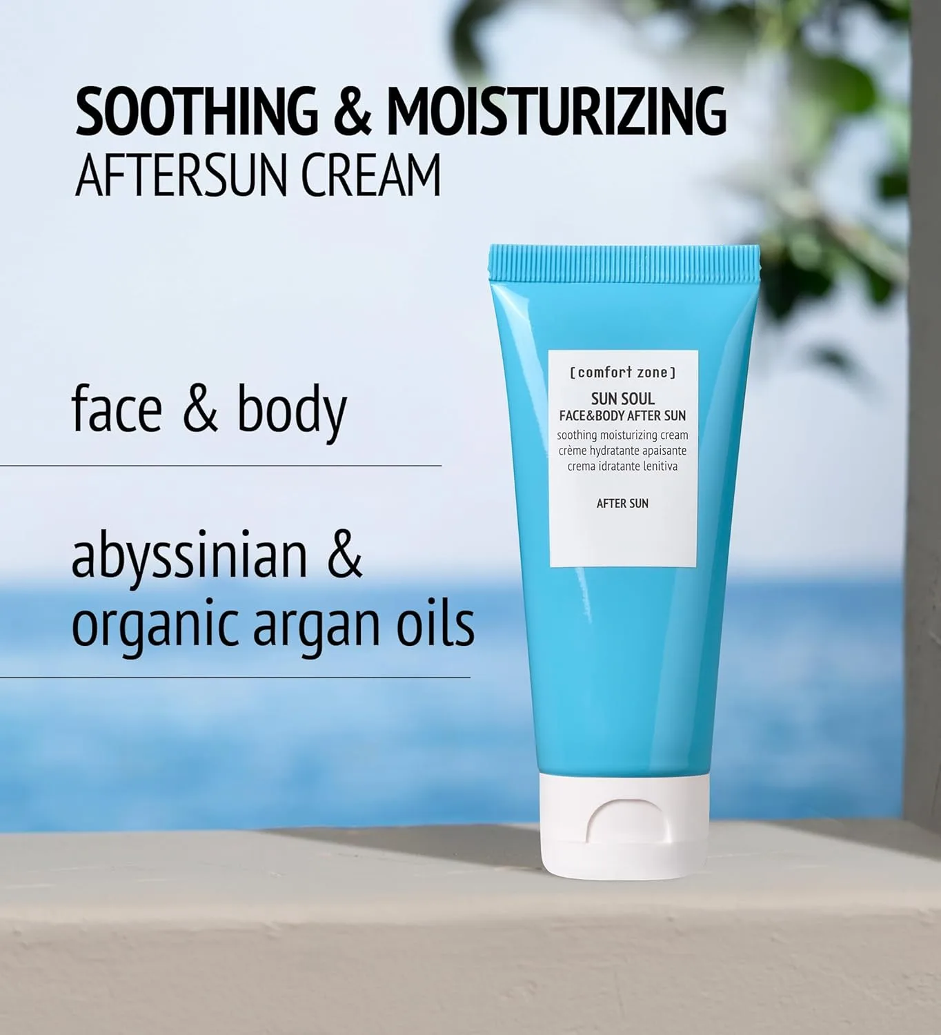 [ comfort zone ] Sun Soul Face & Body Aftersun, успокаивающий увлажняющий крем, антивозрастной, против покраснений, с пептидом DNA-Defense и аргановым маслом, Clean Beauty, Vegan, для всех типов кожи, Италия, 200 мл — фото 3