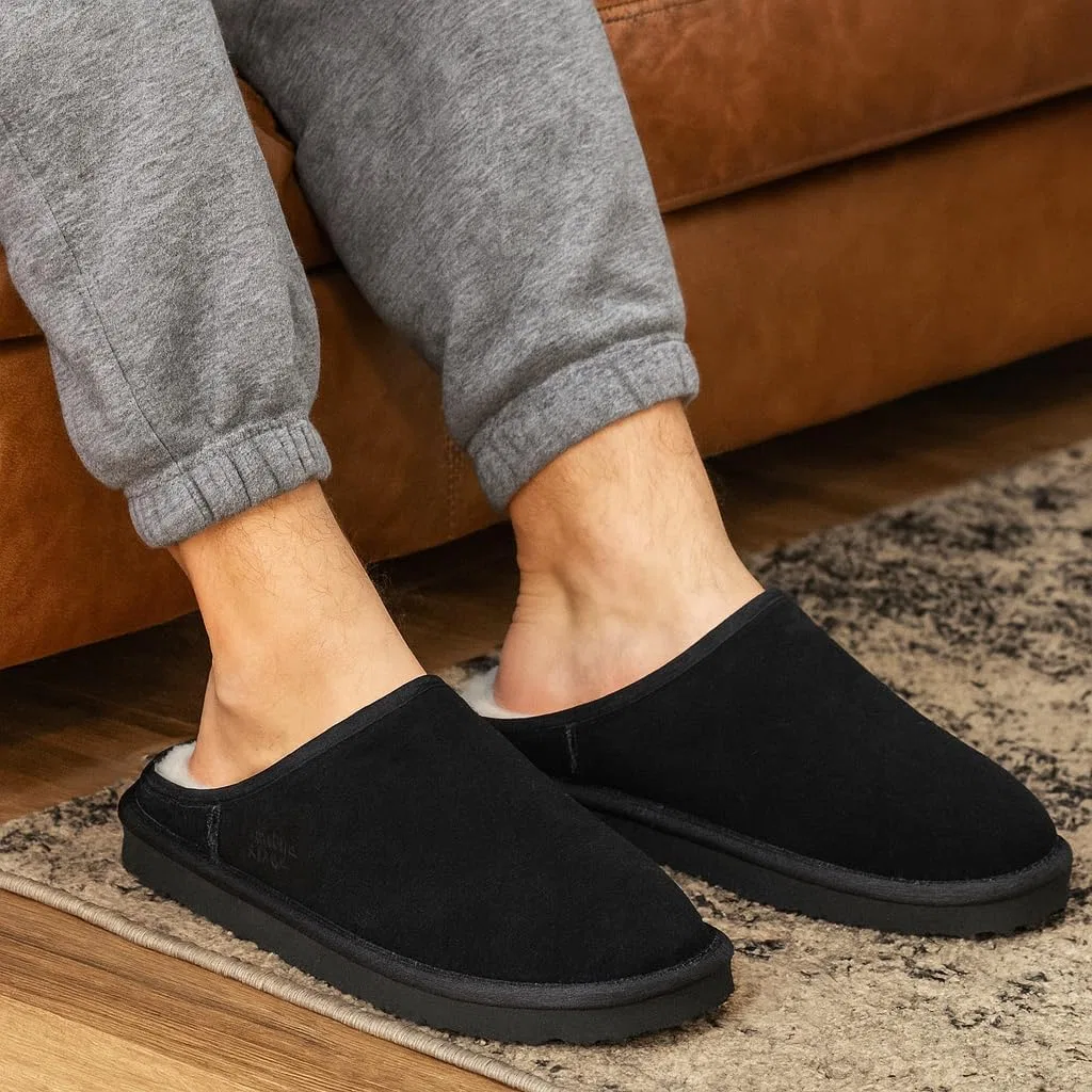 Мужские мюли из натуральной кожи, на меховой подкладке, Black Suede Project Cloud — фото 2