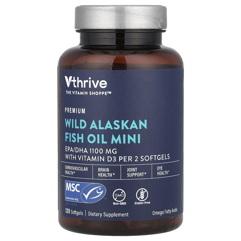 

Vthrive, Миниатюрный рыбий жир из дикого аляски, 120 капсул