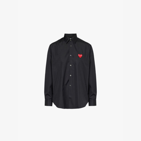 

Рубашка из хлопка с длинными рукавами, вышитая сердечками Comme Des Garcons Play, черный