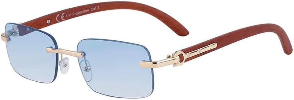 

Небольшие прямоугольные солнцезащитные очки без оправы для женщин и мужчин, роскошные винтажные, с отделкой под дерево, металлические, классические, для активного отдыха, с защитой от УФ-излучения UV400 DSXLY, C3gradientblue