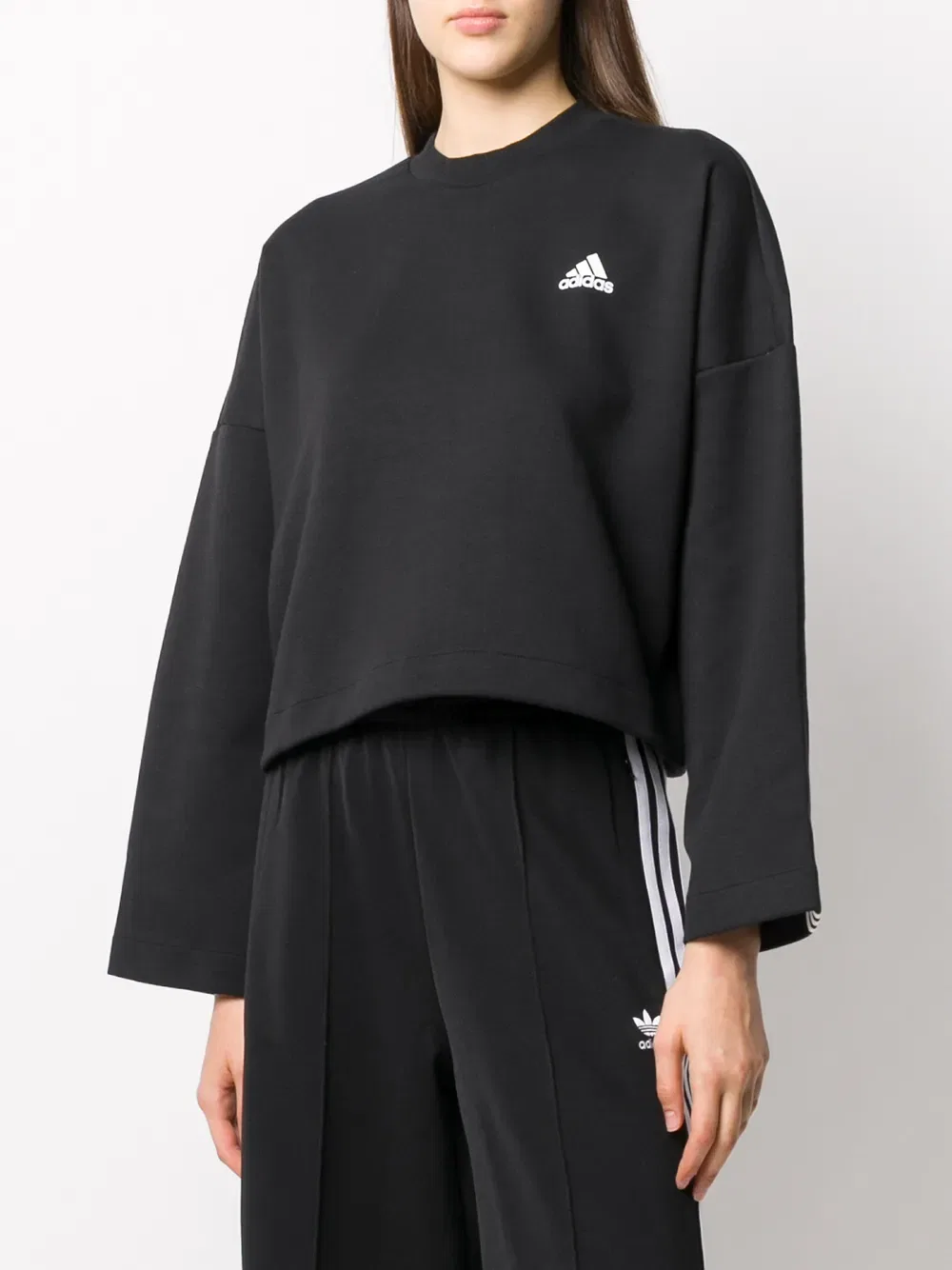 Укороченная толстовка с тремя полосками Adidas, черный — фото 4