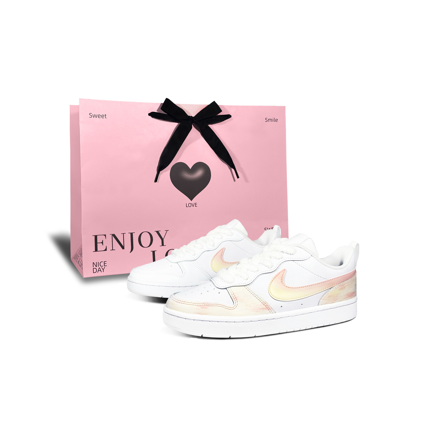 

Nike Кроссовки для скейтбординга Court Borough Sunset Boulevard низкие детские желтые розовые