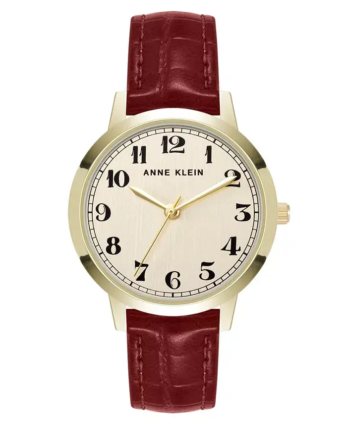 

Женские часы Quartz Casual красные из полиуретановой кожи и металлического сплава золотистого оттенка в стиле Boyfriend, 34 мм Anne Klein