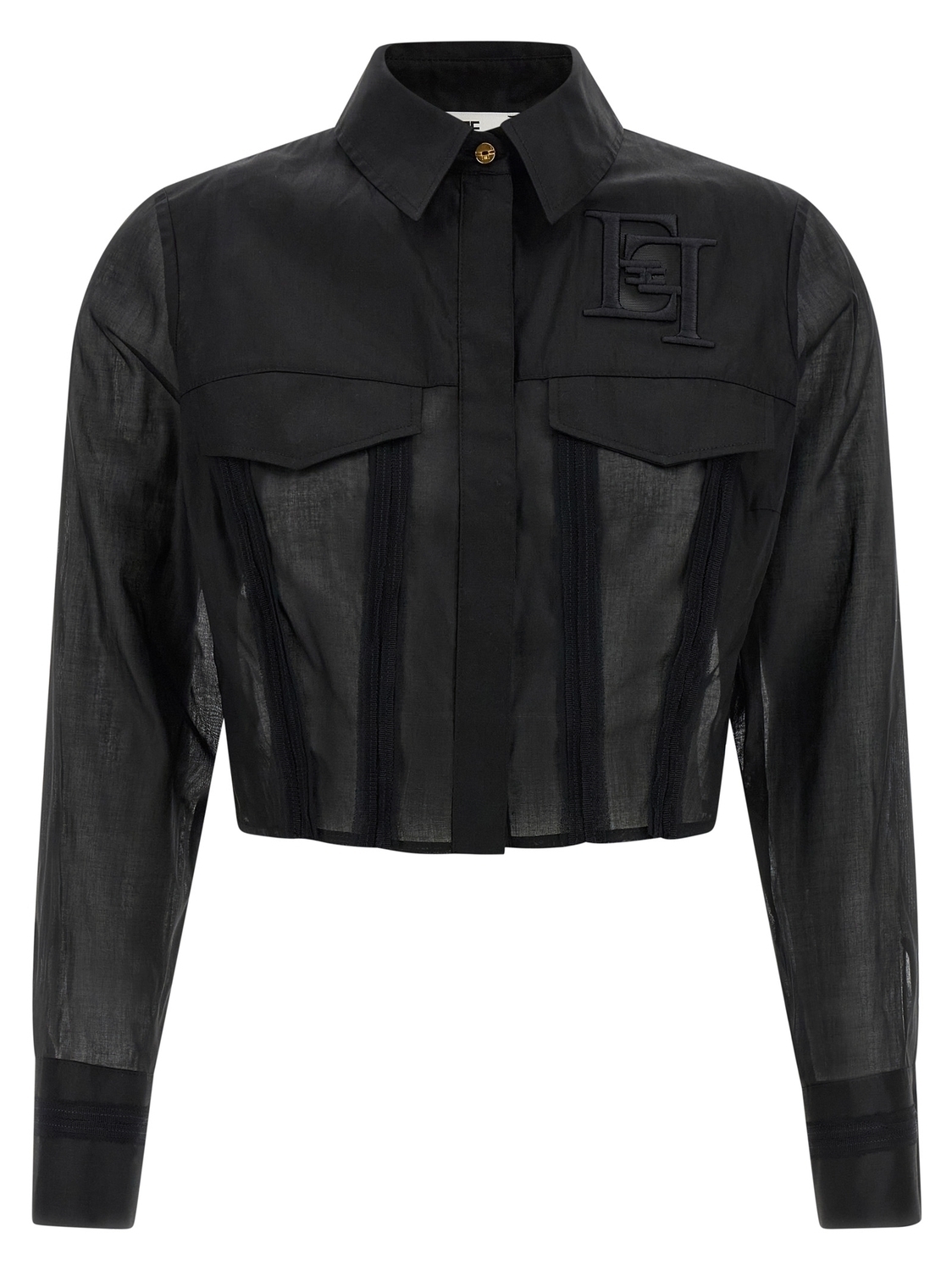 

Укороченная рубашка макси с вышивкой логотипа Elisabetta Franchi, черный