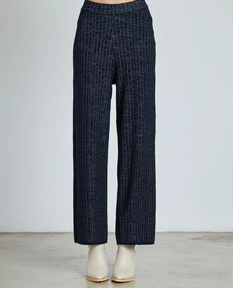 

Женские прямые брюки с высокой талией, металлической текстурой и отделкой Alma en Pena, темно-синий