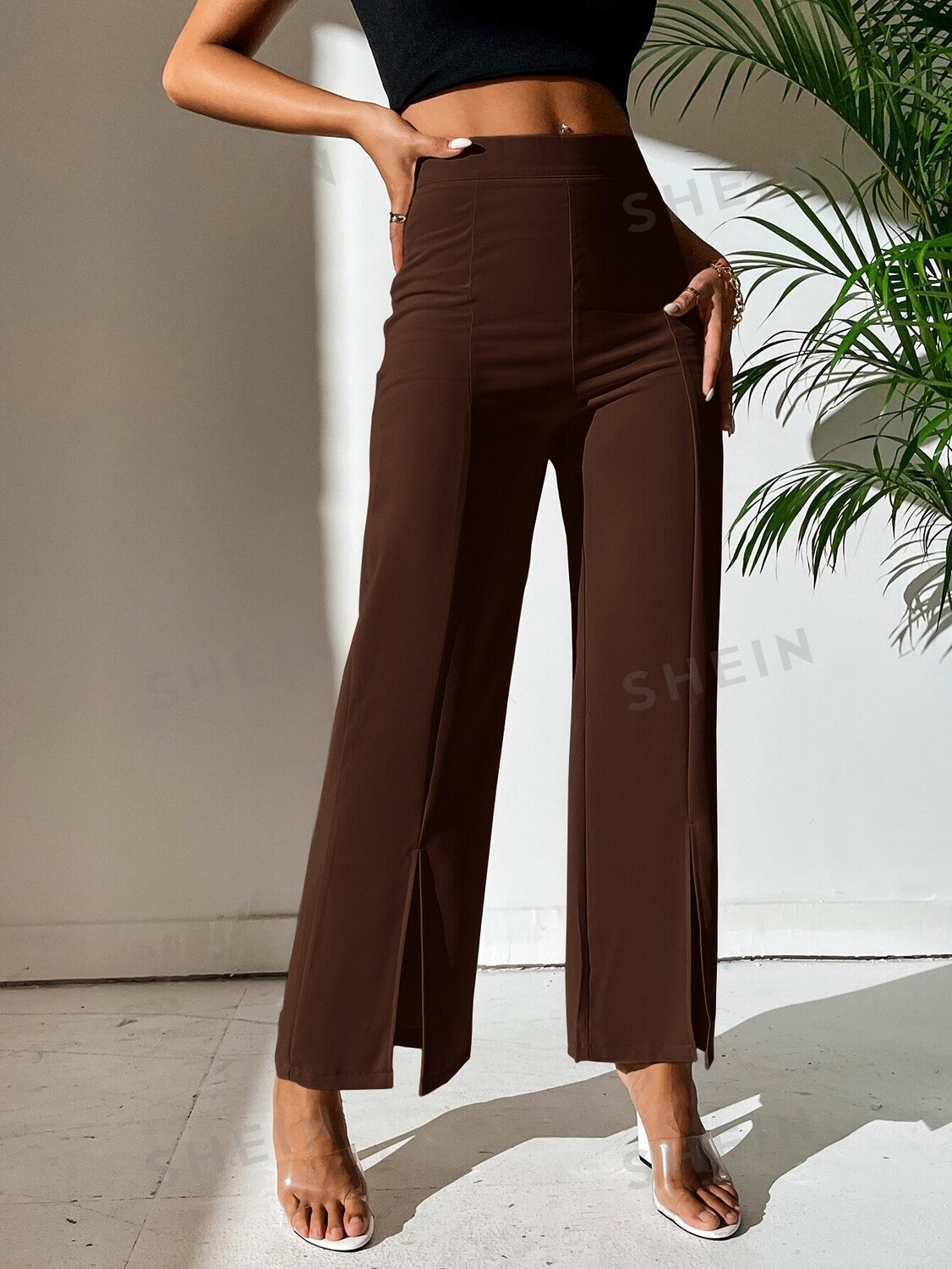 

Брюки классические Shein Petite прямые, коричневый