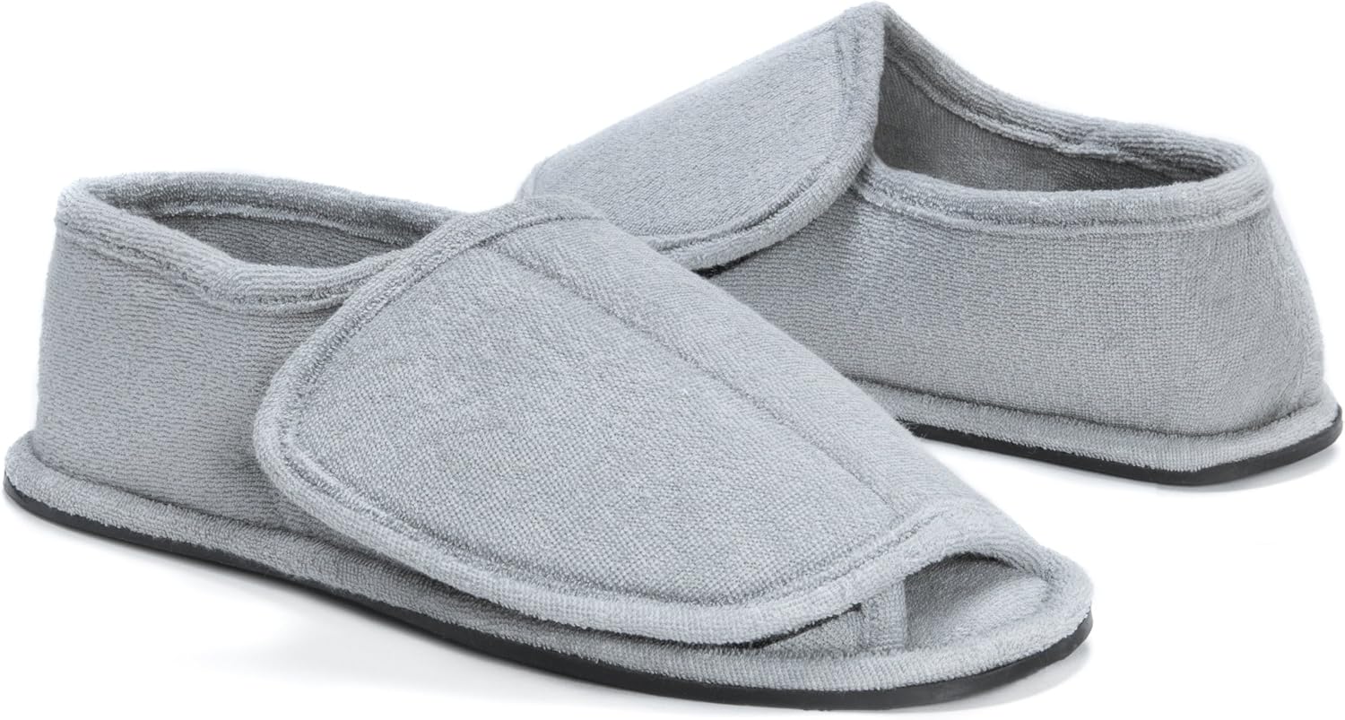 Muk LUKS Muk LUKS Мужские махровые регулируемые тапочки с открытым носком и полным покрытием стопы - темно-синие — фото 3