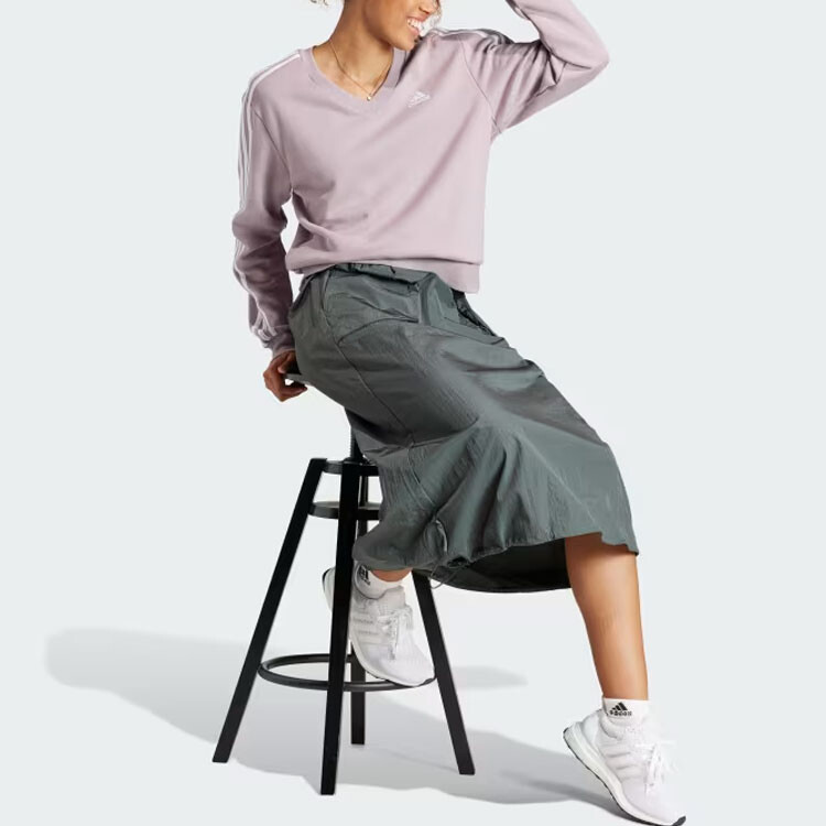 Женская толстовка Essentials с тремя полосками и V-образным вырезом, фиолетовая Adidas — фото 4