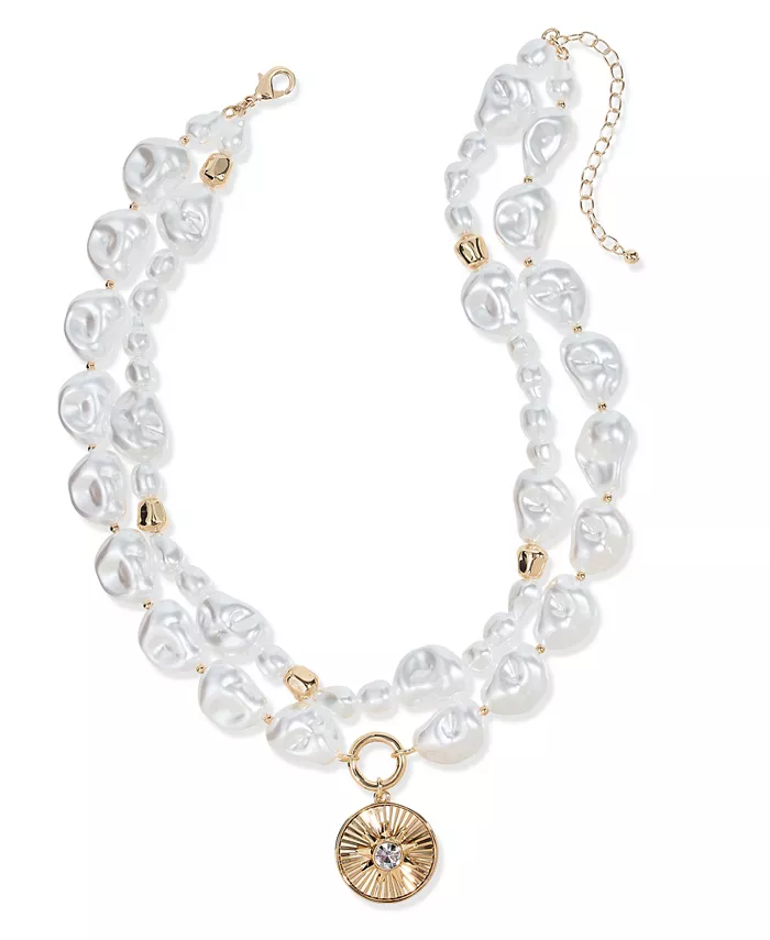 

Ожерелье с подвеской из золотистого хрустального диска и искусственного жемчуга, 16 дюймов + удлинитель 3 дюйма On 34th, белый