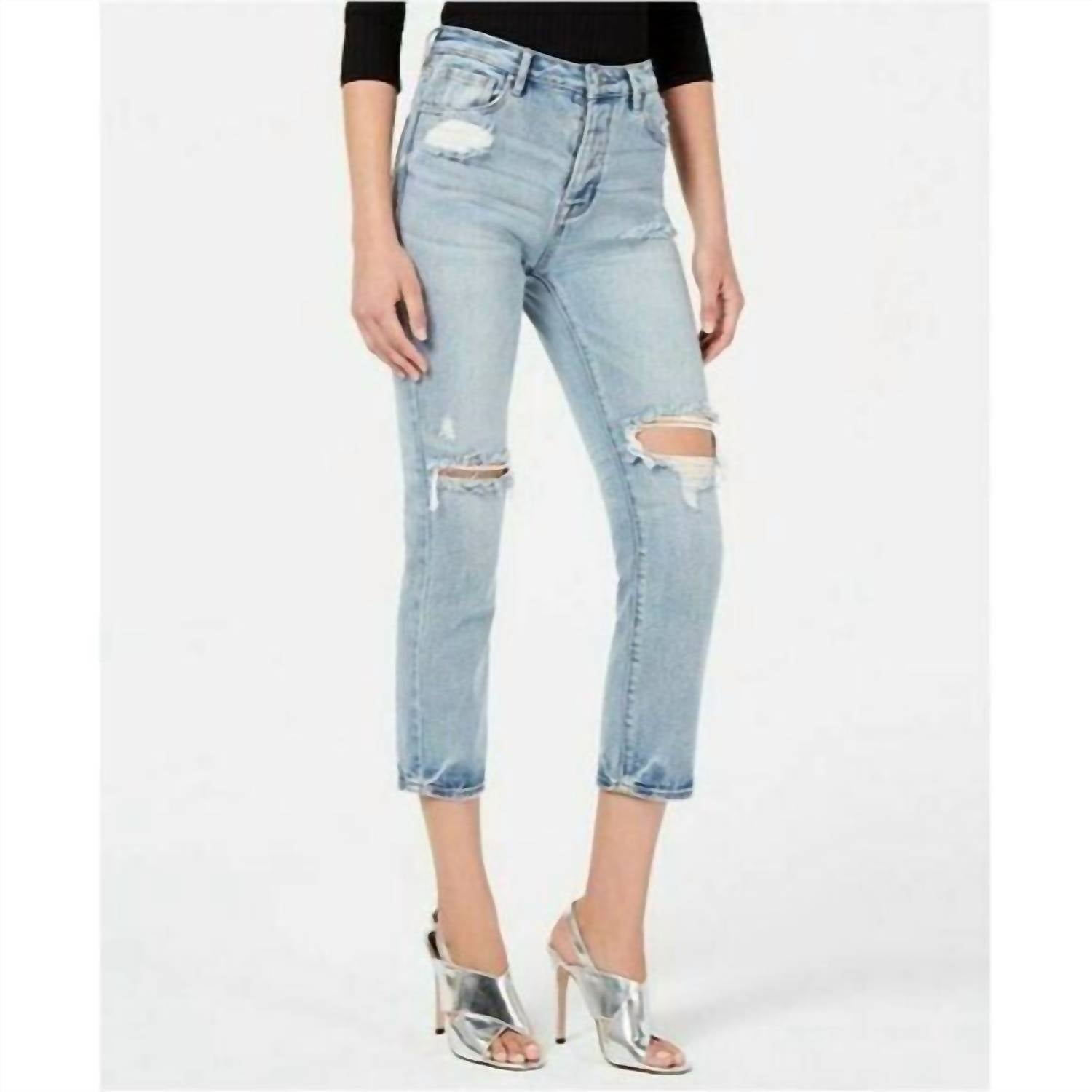 

Джинсы-бойфренды Icon Distressed Crop Ripped Jeans In Blue Kendall + Kylie, синий