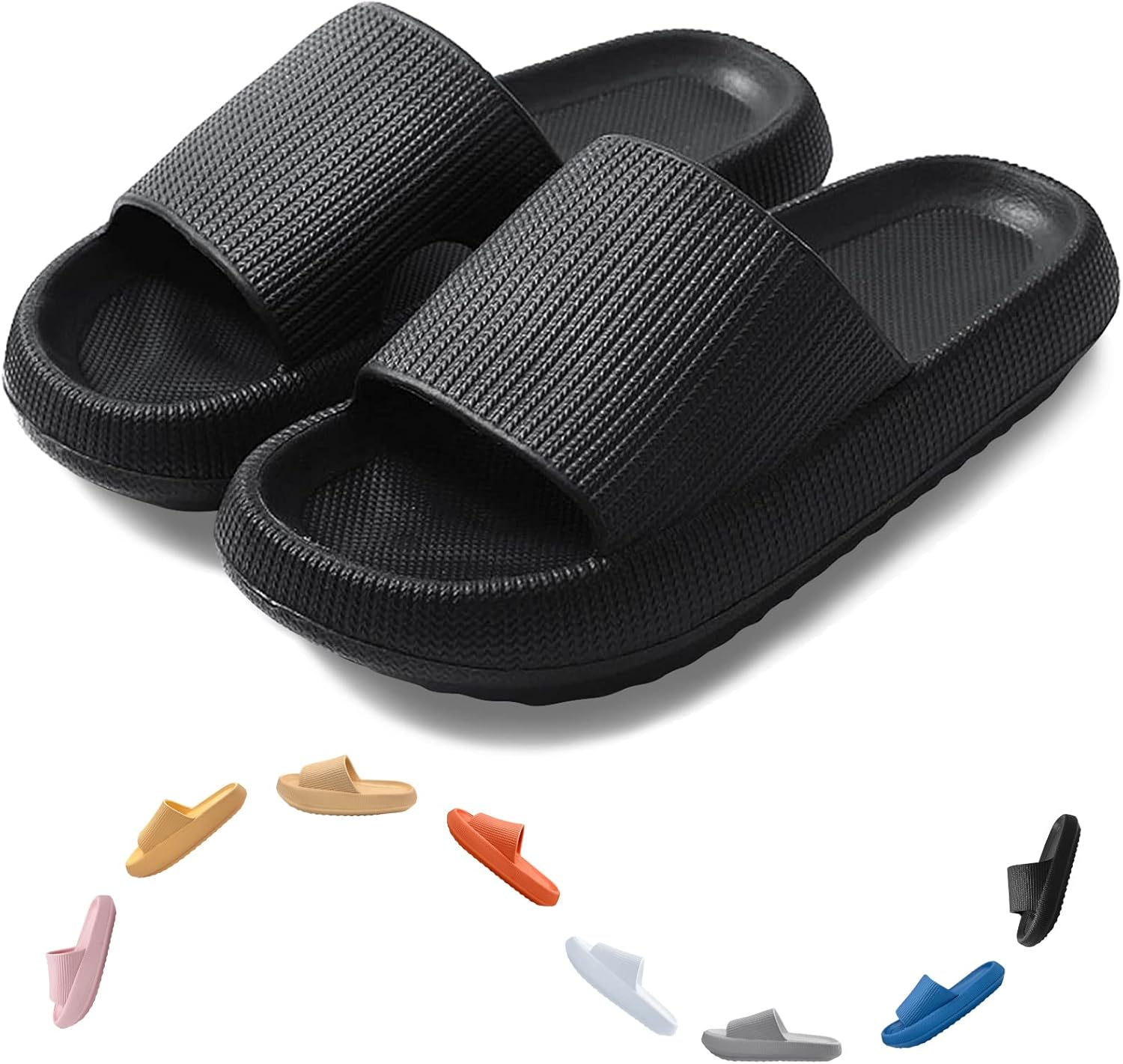 

Тапочки-подушки AOKADUTE для женщин и мужчин, с толстой подошвой, для дома и улицы, массажные, EVA, противоскользящие, быстросохнущие, с открытым носком, для спа, ванны и бассейна, черный