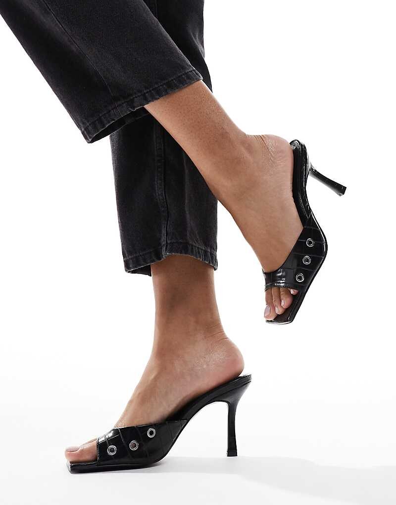 

ASOS DESIGN – Hammer – Черные мюли на среднем каблуке с люверсами