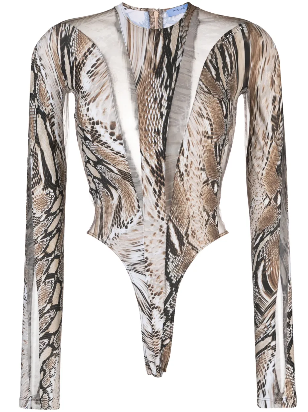 

Боди Illusion с прозрачной вставкой Mugler, нейтральный