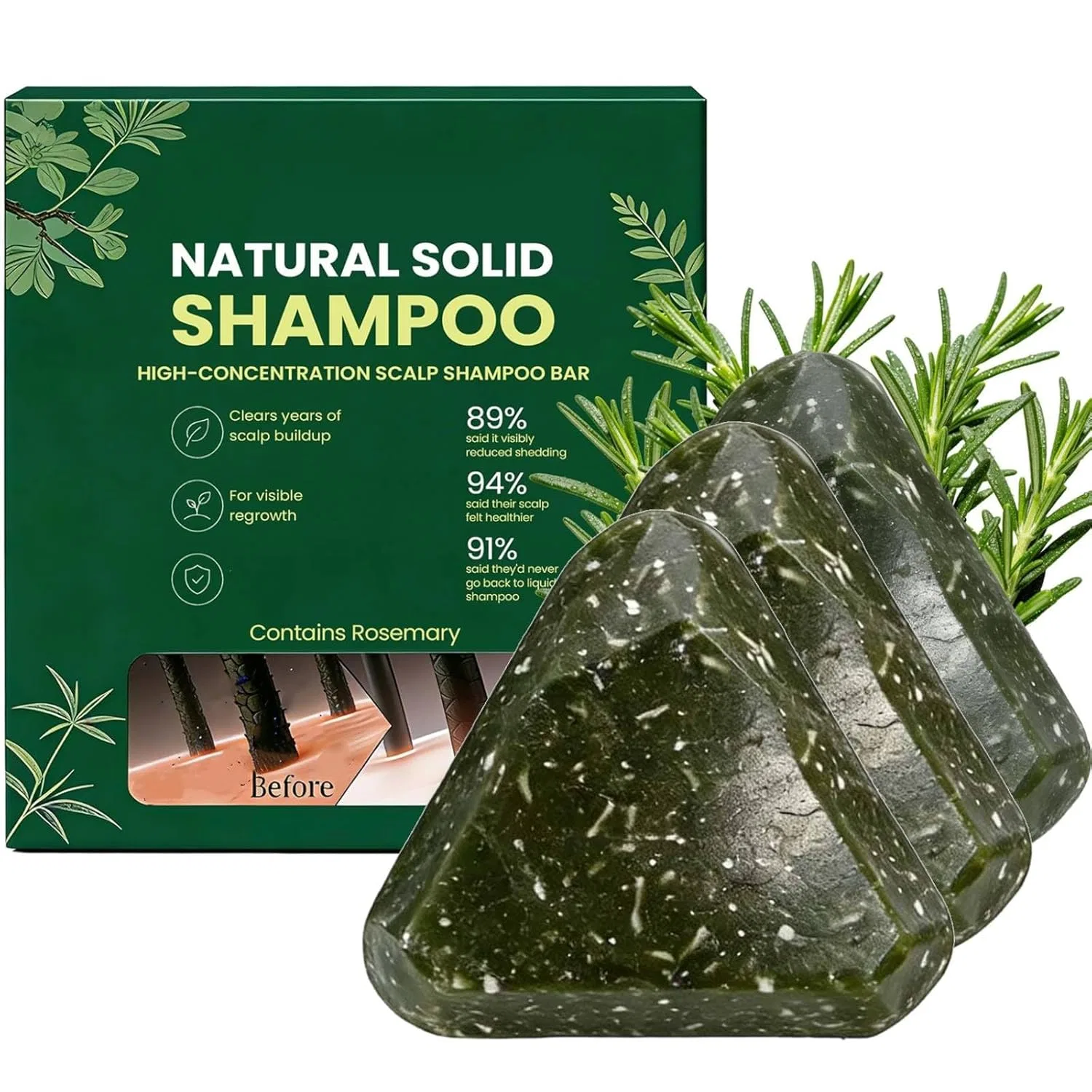 Твердый шампунь Yoracare Korean Scalp Revival Bar с розмарином и аминокислотами Vokkrv, 3Pc