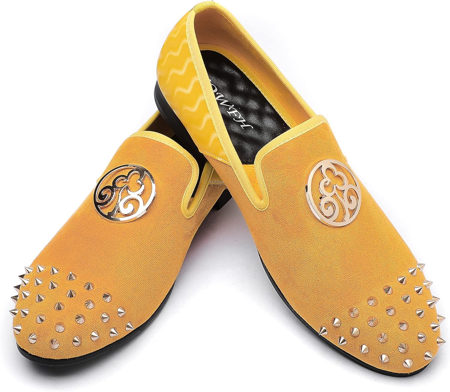 

Мужские лоферы XQWFH с леопардовым принтом, кожаной вышивкой, шипованной подошвой, на слипоне, праздничные стильные туфли-слипперы класса люкс, желтый