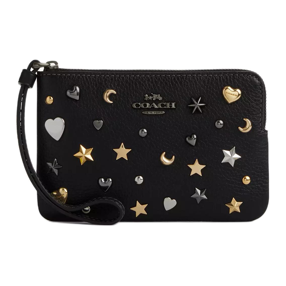 

COACH Кожаный клатч с угловой молнией малый женский черный