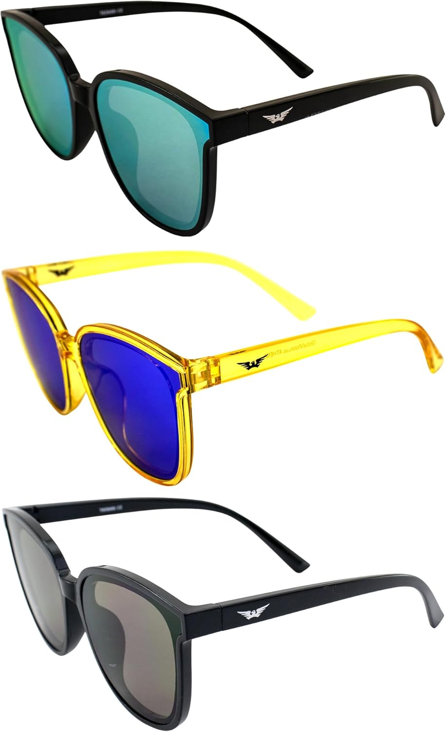 

Солнцезащитные очки Global Vision Eyewear Athena Fashion для женщин, 3 пары: черная оправа с желтыми зеркальными и дымчатыми линзами и желтая с синими зеркальными линзами, Black-yellow/Black-smoke/Yellow-blue