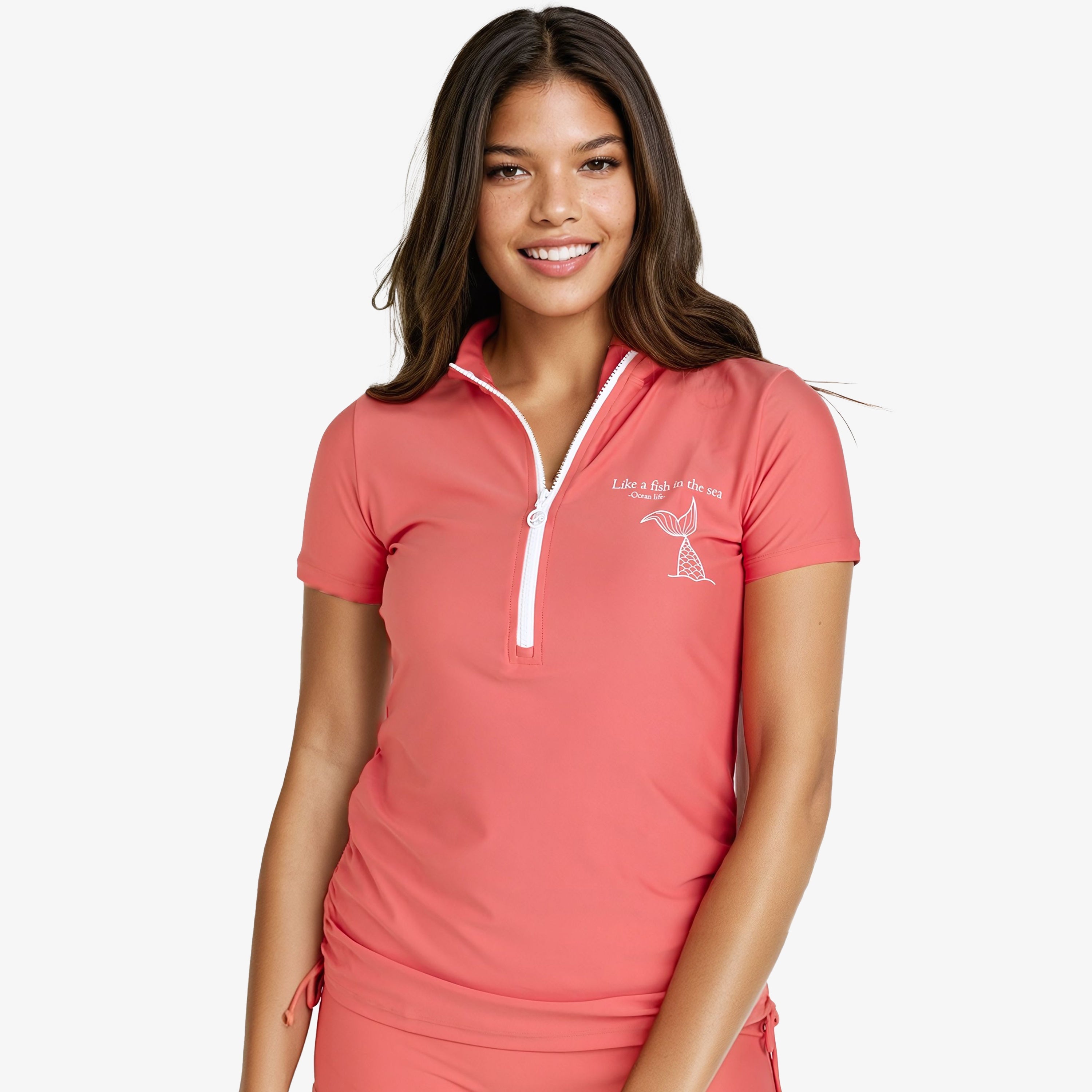 

Женский купальник Adele с коротким рукавом и молнией до середины груди, модель Plus Plus Calypsa, like a fish in the sea - rust