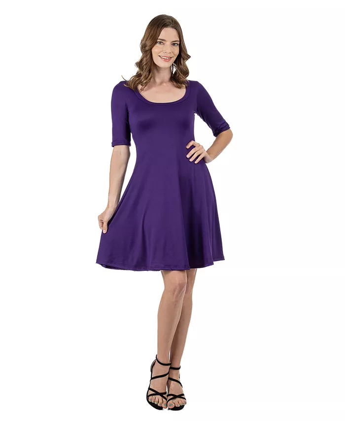

24seven Comfort Petite Apparel Платье длины миди трапециевидного силуэта с рукавами три четверти 24seven Comfort Apparel, фиолетовый