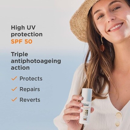 ISDIN FotoUltra Age Repair FW SPF 50 50 мл Ежедневный солнцезащитный крем для лица тройного антивозрастного действия — фото 3