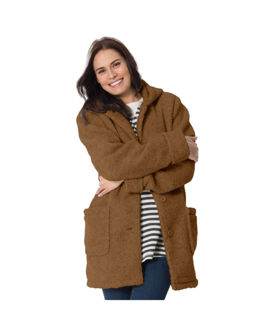 

Короткая флисовая куртка-бербер с капюшоном, больших размеров Woman Within, Toffee