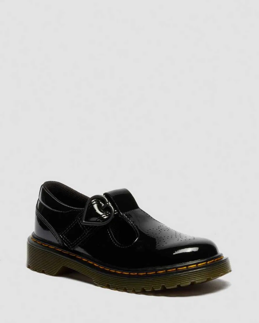 Детские туфли Polly II Heart из лакированной кожи Dr Martens, черный