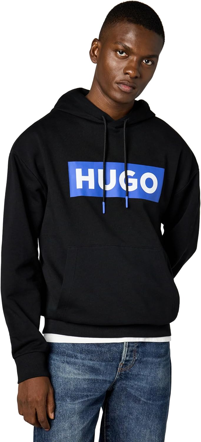 

Худи HUGO с логотипом и полосками из хлопка, Black Pepper