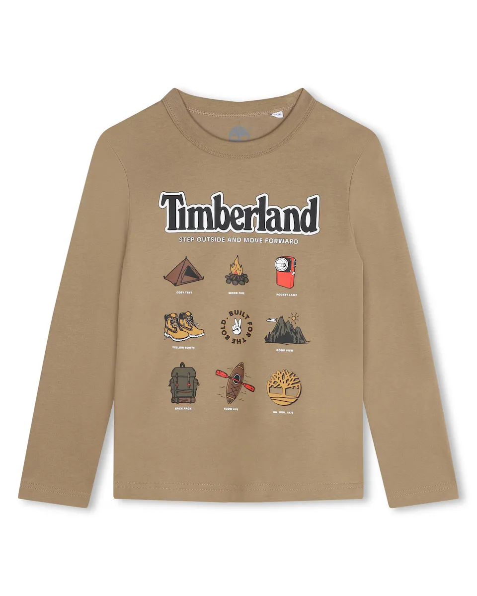 

Футболка для мальчика с длинными рукавами и рисунком спереди Timberland, бежевый