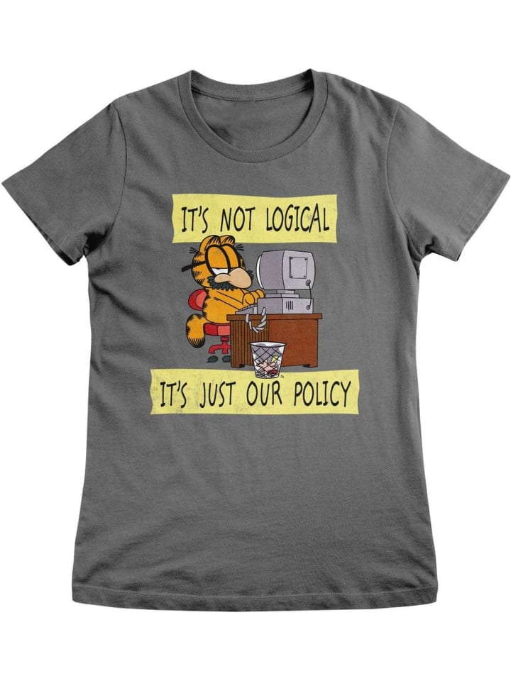 

Футболка с надписью It's Not Logical It's Just Our Policy Girly Tee серого цвета Garfield, Серый, Футболка с надписью It's Not Logical It's Just Our Policy Girly Tee серого цвета Garfield