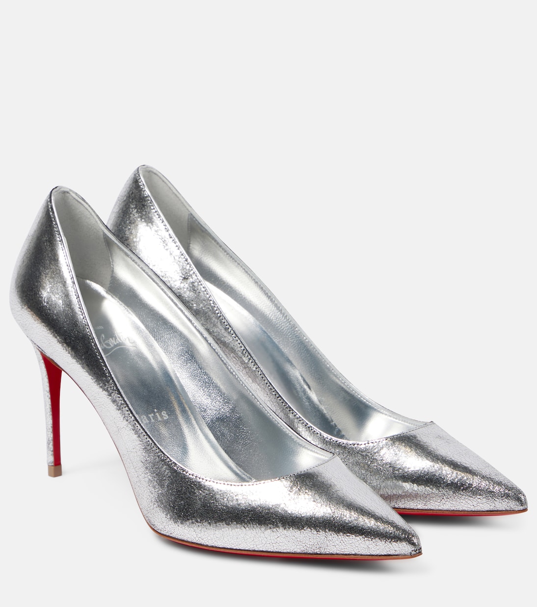 Туфли-лодочки Kate 85 из металлизированной кожи Christian Louboutin, Silver/Lin Silver