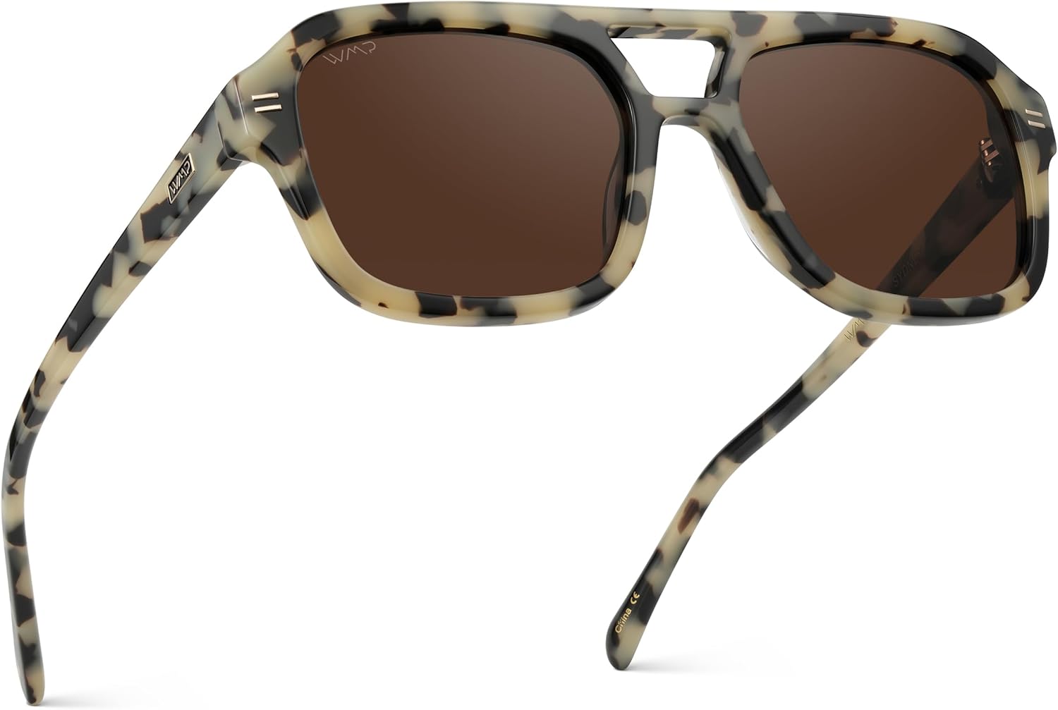 

WearMe Pro - Женские солнцезащитные очки-авиаторы в стиле ретро, ​​квадратной формы, с двойной перемычкой, увеличенной оправой и поляризованной защитой от УФ-излучения, Beige Tortoise / Brown Lens