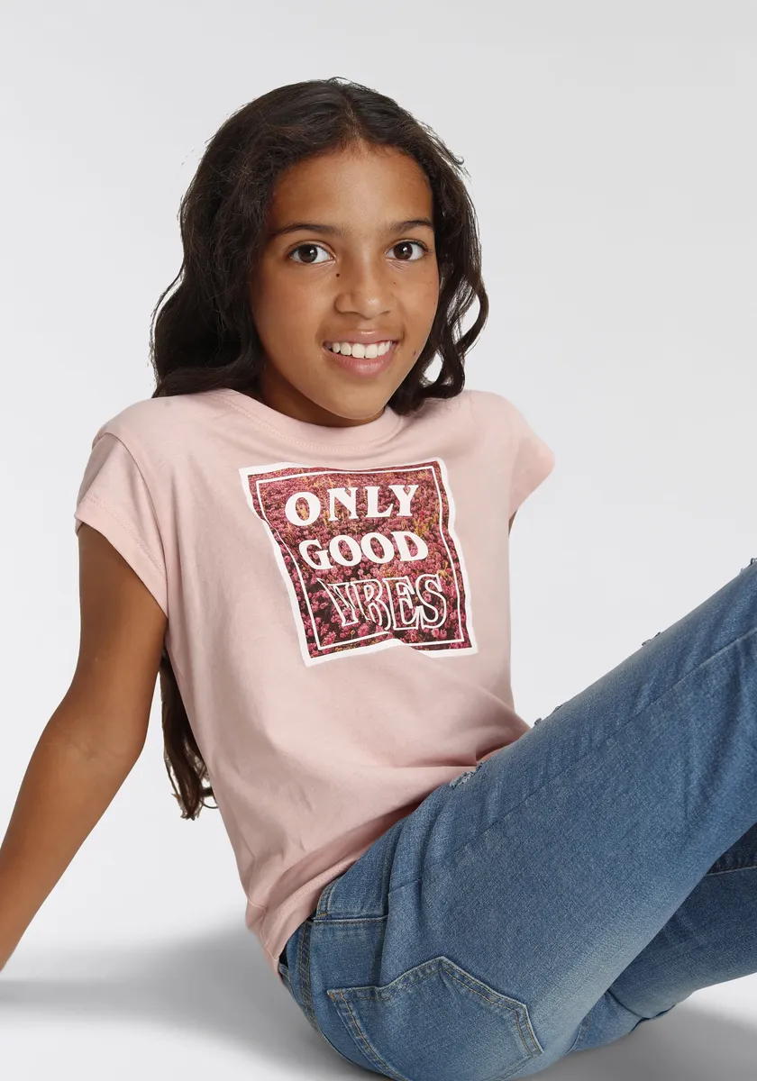 

KIDSWORLD Футболка "ONLY GOOD VIBES", короткая, модного фасона, розовый