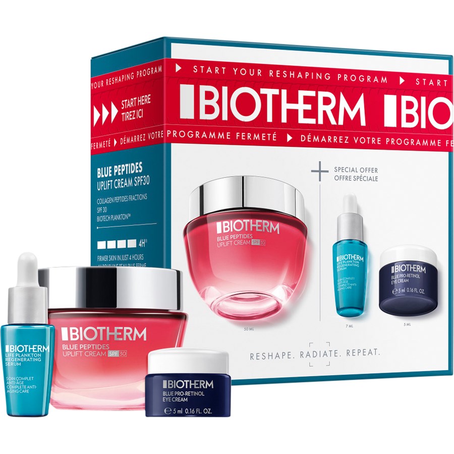 

Крем для лица Biotherm Blue Peptide SPF30 Routine Set, Blue Peptides Uplift Cream SPF30 50 ml + Life Plankton Elixir 7 ml + Blue Therapy Pro-Retinol Eye Cream 5 ml / 1 Stk.