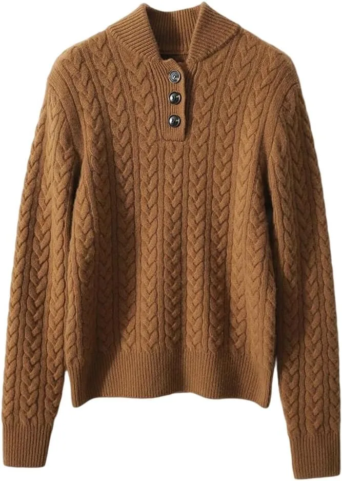 

Женский вязаный пуловер с воротником стойкой и лацканами Cashmere Baseball