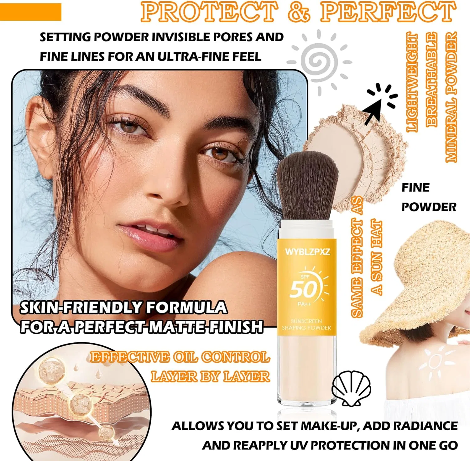 Пудра для лица матирующая SPF50 PA++ Wyblzpxz, 1 шт, прозрачная — фото 2