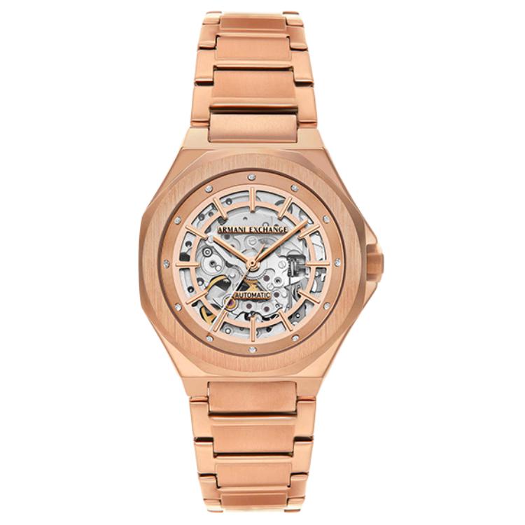 

ARMANI EXCHANGE Часы AE Armani Wrist Watch Mechanical Movement Stainless Steel Strap 36mm Rose Gold Watch Dial Women's Watch, Skeleton Dial