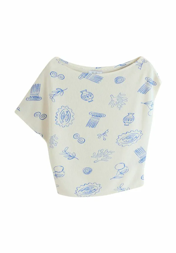 

Обычная футболка свободного кроя, базовая модель. Next, White/Blue Vase Print, Белый, Обычная футболка свободного кроя, базовая модель. Next, White/Blue Vase Print