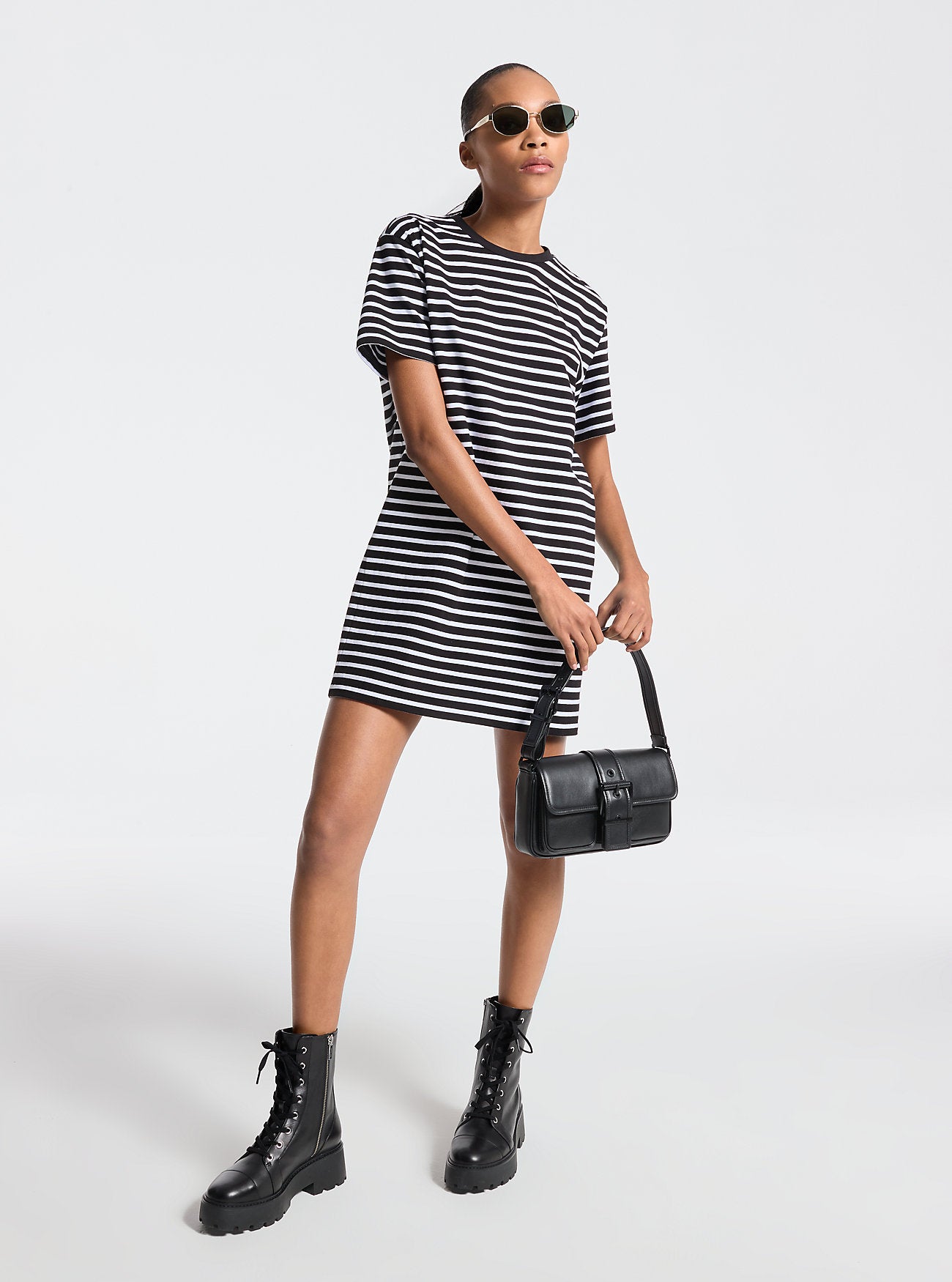 

Платье-футболка из хлопка в полоску Michael Kors, черный